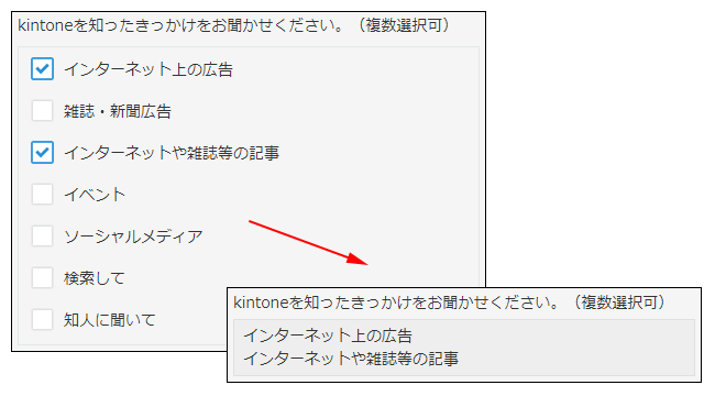 スクリーンショット：［チェックボックス］フィールドの例