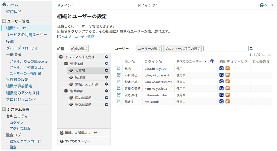 スクリーンショット:cybozu.cn共通管理の画面