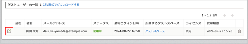スクリーンショット:ゲストユーザーの編集画面を開く
