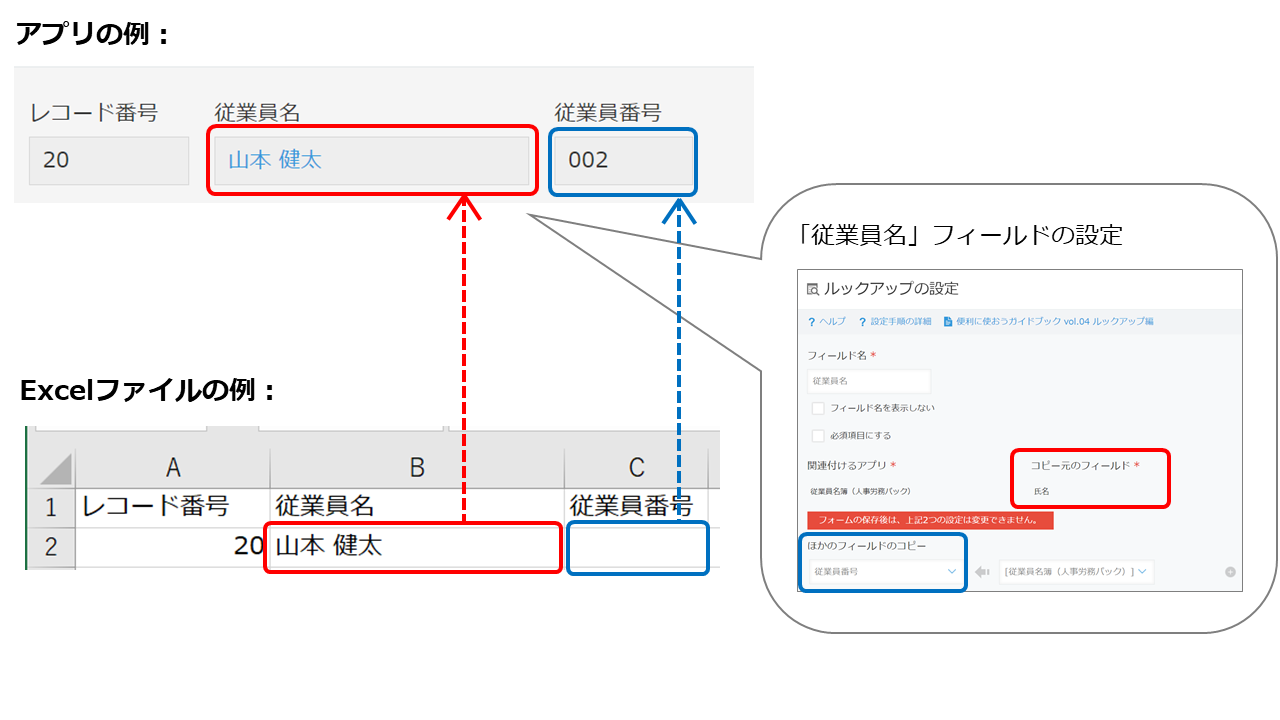 スクリーンショット：［ルックアップ］フィールドの読み込みイメージ