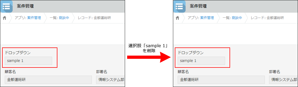 スクリーンショット:選択肢の項目を削除した例